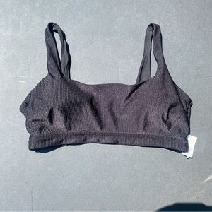 Aerie Scoop Bikini Top Black Square Neck Removable Pads Open Back